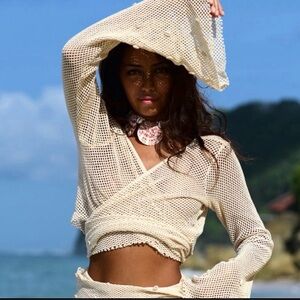 Andi Bagus Seashell Castaway Net Crochet Knit Wrap Top Beach Mermaid Swim Cover